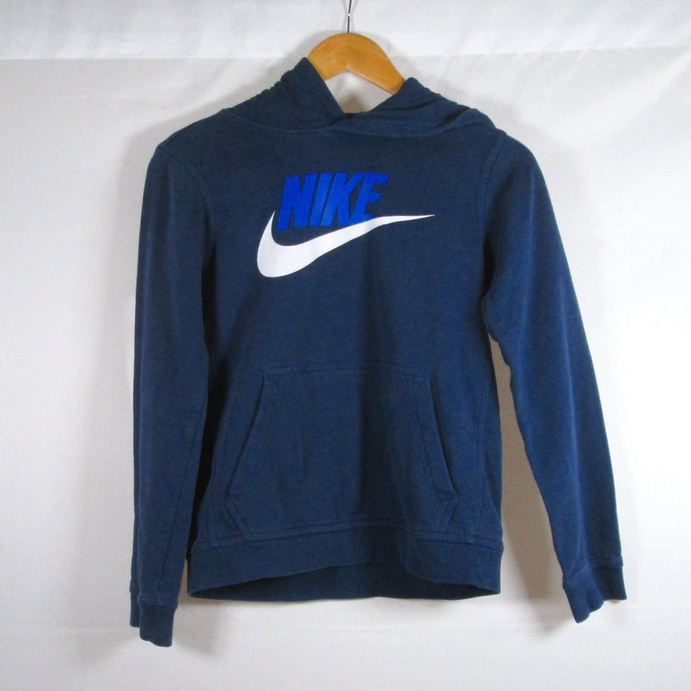 Nike Standard Fit Boys Blue Hoodie w\ White and Royal Blue Logo Size Lar…